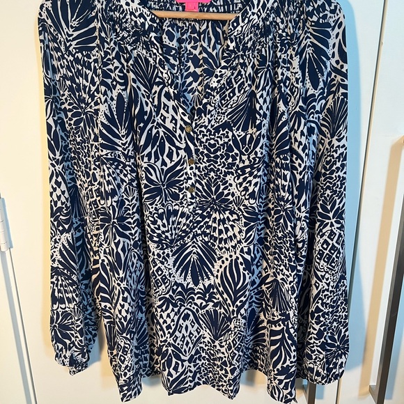 Lilly Pulitzer Navy and White Blouse-Elsa Silk - Picture 3 of 7